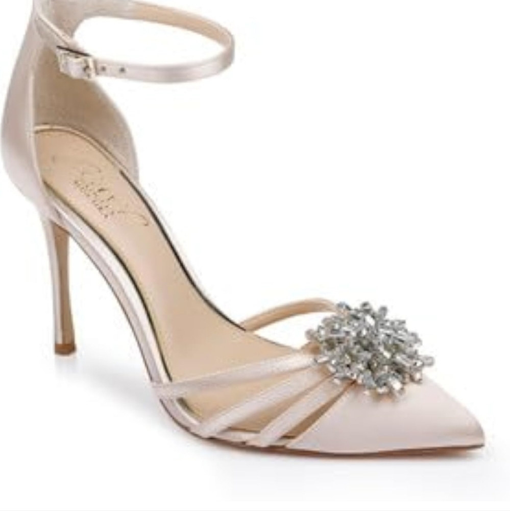 Badgley Mischka Cream Stiletto Heels with Crystal Embellishment